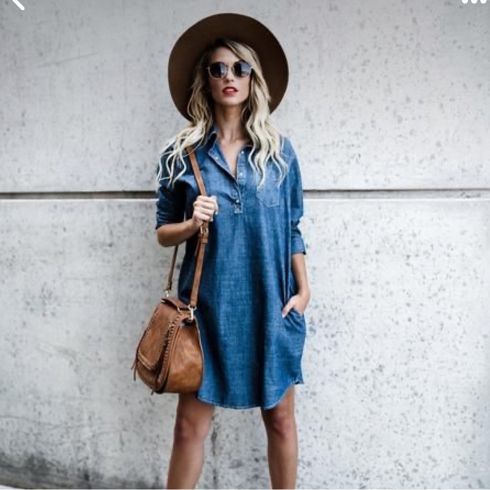 Vici Button down Denim dress with 3/4 sleeves